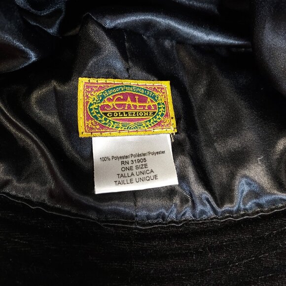 Scala Collezione Bucket Hat Women's Black Floral Stripe Velvet Velour Cloche O/S - Picture 10 of 14